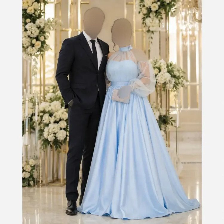 لباس مجلسی زنانه ساتن آمریکایی و تور قد 160 دامن پرچین مزونی