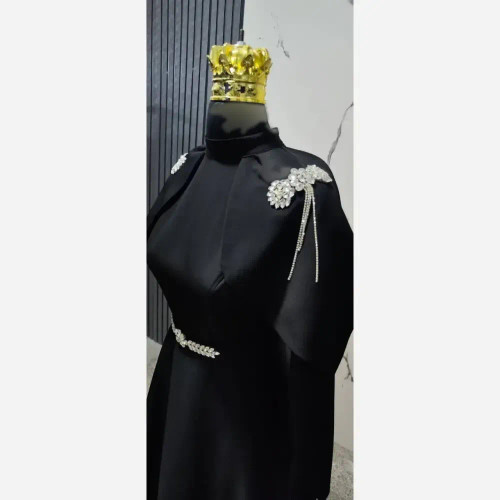 عبا مجلسی مشکی جنس مازاراتی با خرجکار سنگی قد 160