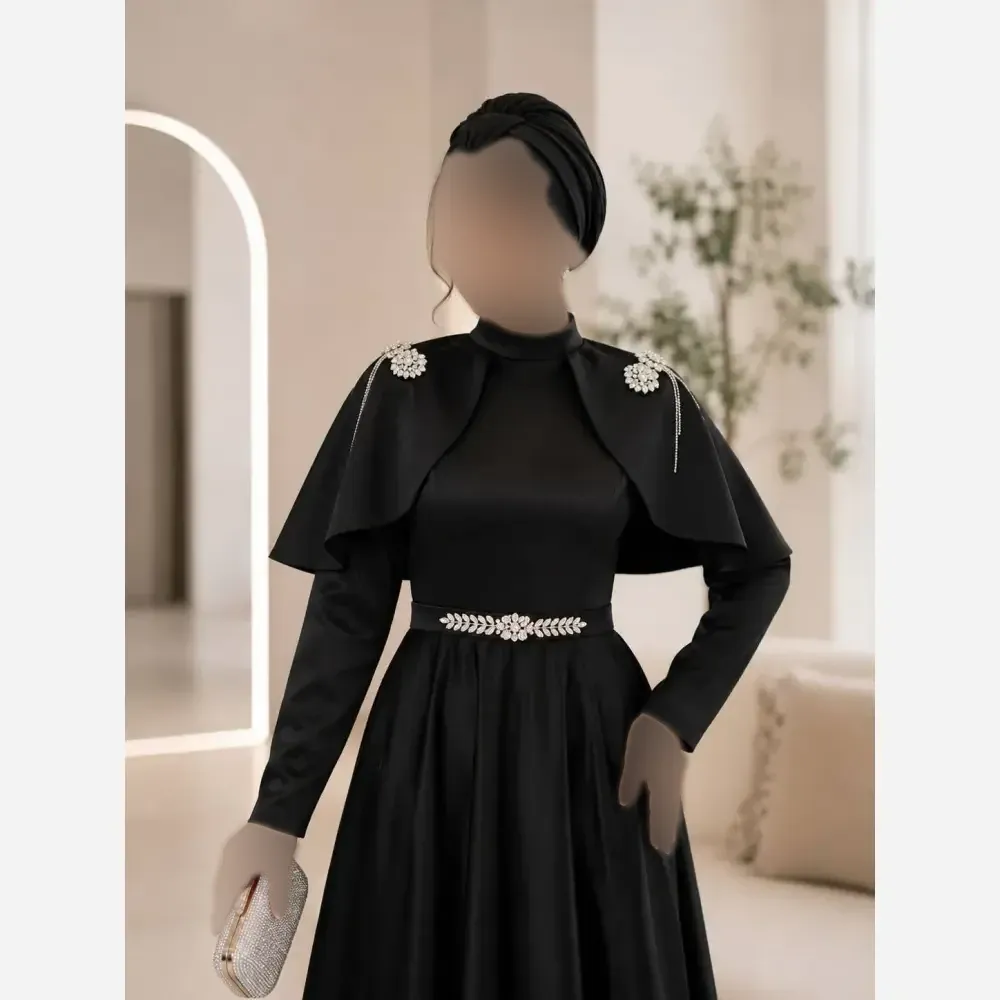 عبا مجلسی مشکی جنس مازاراتی با خرجکار سنگی قد 160