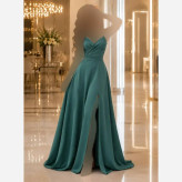 پیراهن مازاراتی چاک دار مدل سارا کاپ دار رنگ کرم و سبز