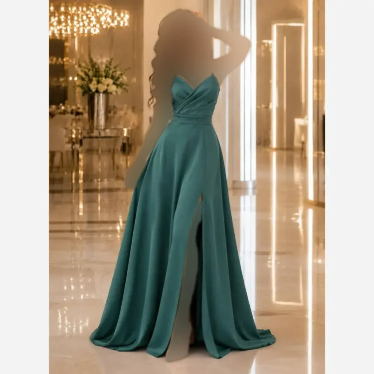 پیراهن مازاراتی چاک دار مدل سارا کاپ دار رنگ کرم و سبز