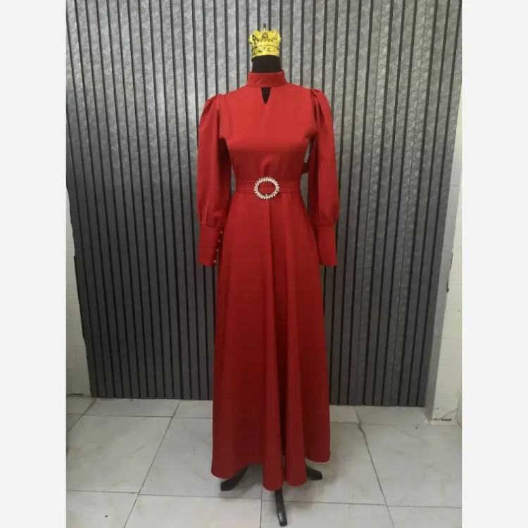 لباس مجلسی زنانه مدل ویکتوریا جنس مازاراتی قد 155 با کمربند نگین دار سایز 1 تا 3 رنگی