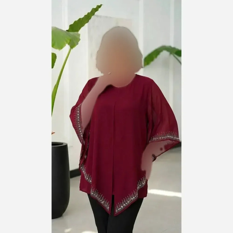 شومیز لیندا فری سایز قواره دار جنس بوگاتی کشی و کرپ حریر نگین دار