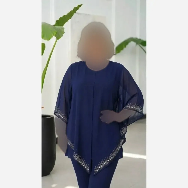 شومیز لیندا فری سایز قواره دار جنس بوگاتی کشی و کرپ حریر نگین دار