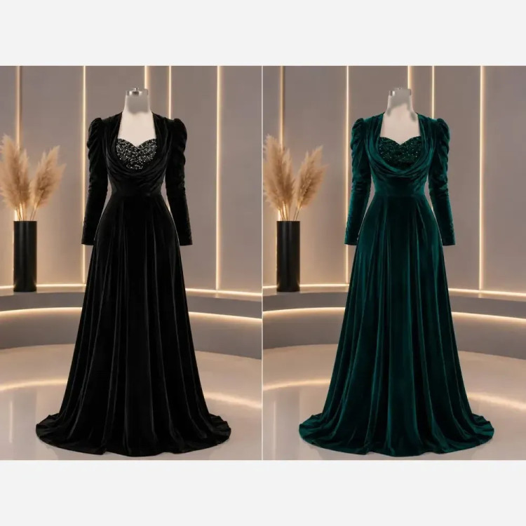 پیراهن مجلسی زنانه مخمل و خرجکار مخمل پولکی قد 160
