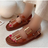 صندل زنانه پشت بندی چرم بیاله طبی سبک مشکی و کرم