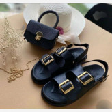صندل زنانه پشت بندی چرم بیاله طبی سبک مشکی و کرم