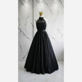 لباس مجلسی زنانه ساتن آمریکایی و تور قد 160 دامن پرچین مزونی