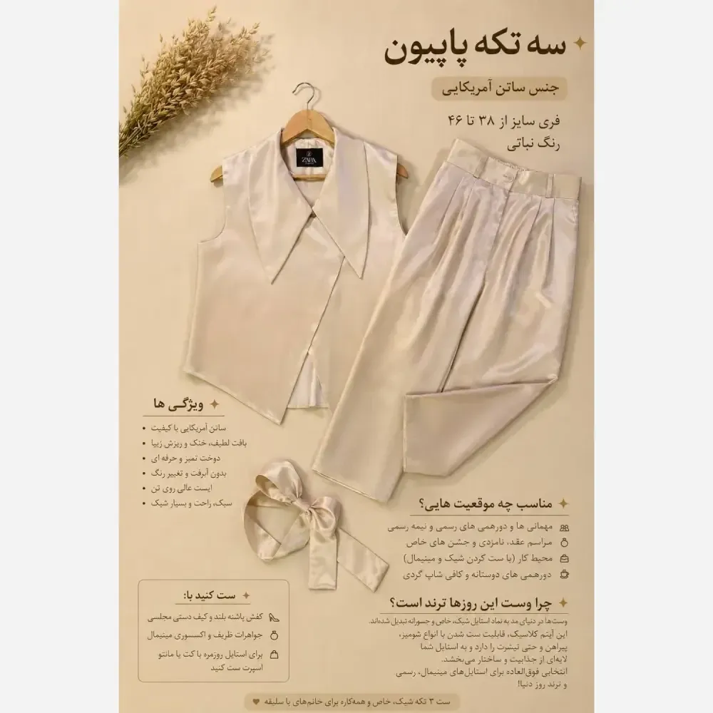 ست سه تکه مجلسی زنانه جنس ساتن آمریکایی اعلا فری سایز