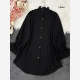 مانتو داکرون آستین شیپوری بنددار چهار پیله قد 75