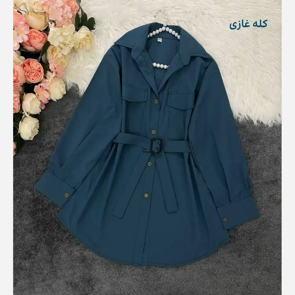 مانتو داکرون اعلا کمربند دار جیب کاربردی