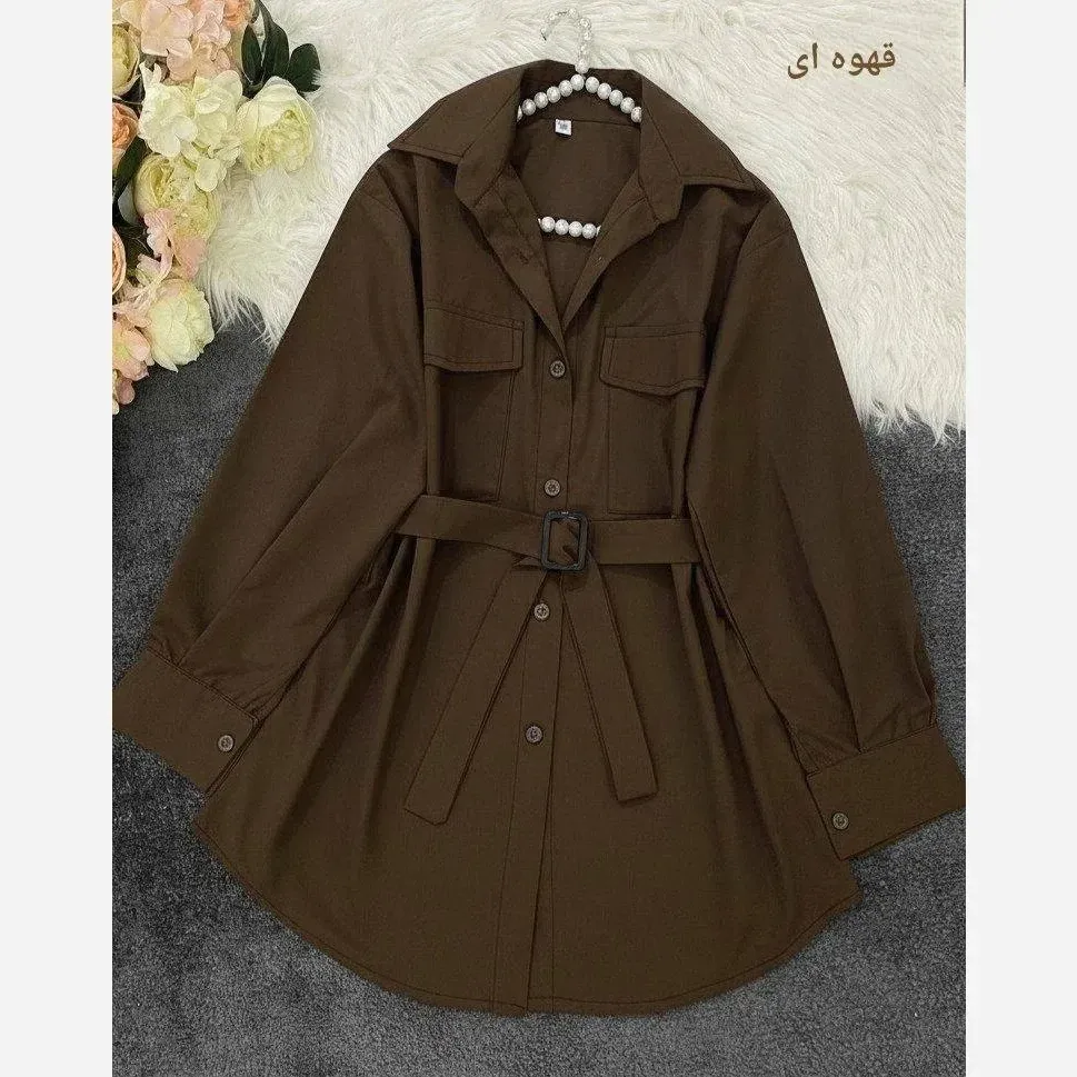 مانتو داکرون اعلا کمربند دار جیب کاربردی