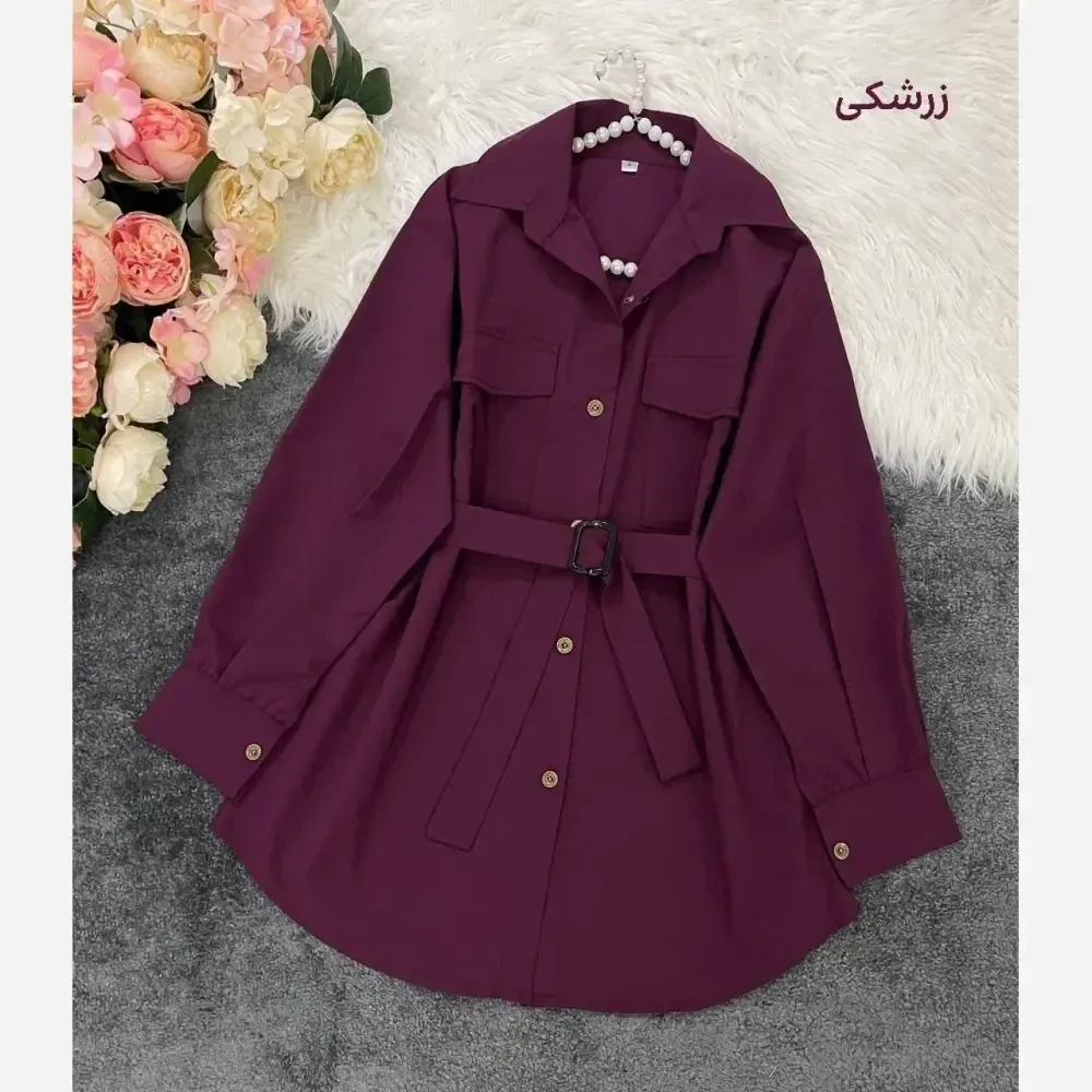 مانتو داکرون اعلا کمربند دار جیب کاربردی
