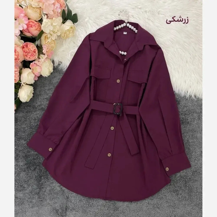 مانتو داکرون اعلا کمربند دار جیب کاربردی