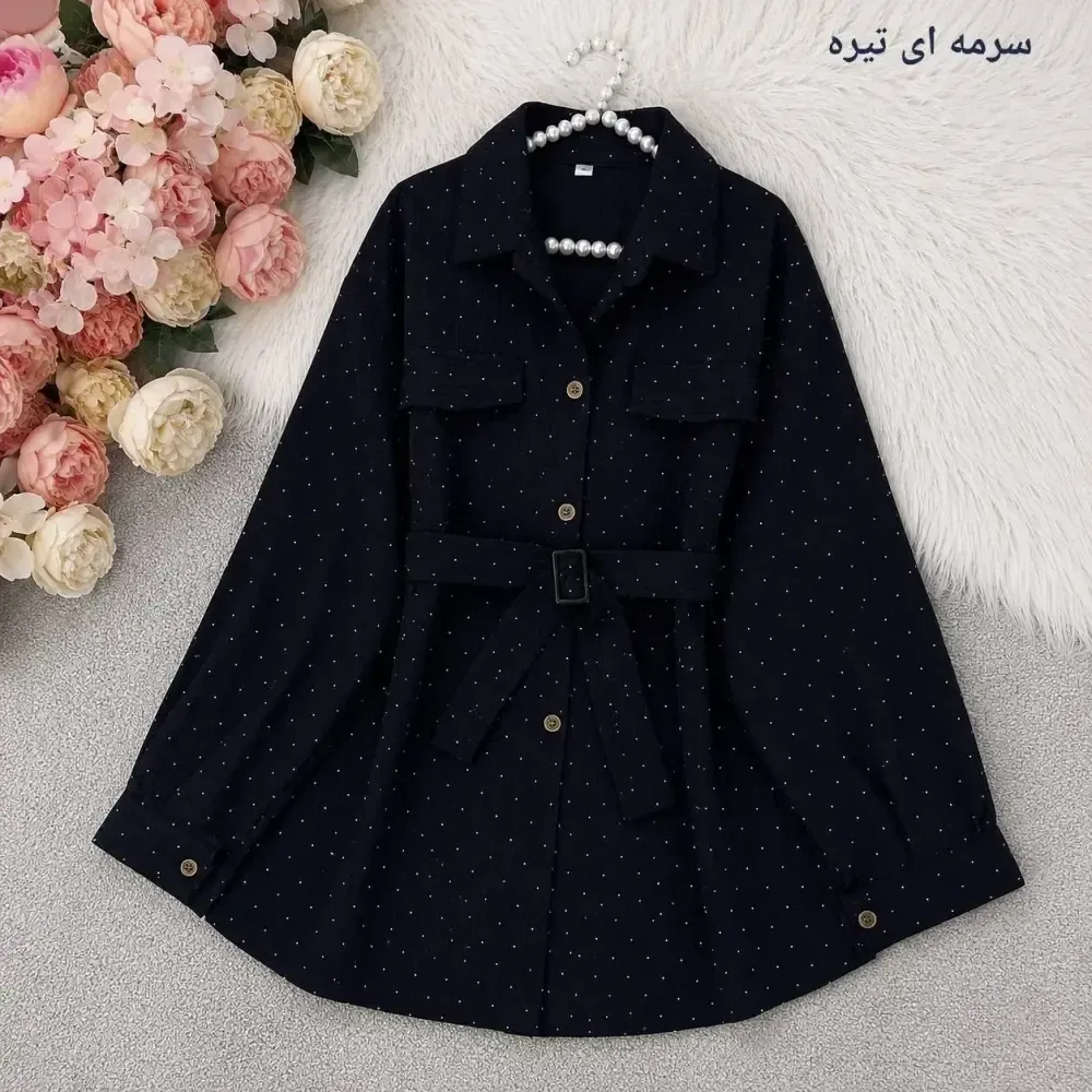 مانتو کمربند دار آیوا بارانی فول نگین زنانه