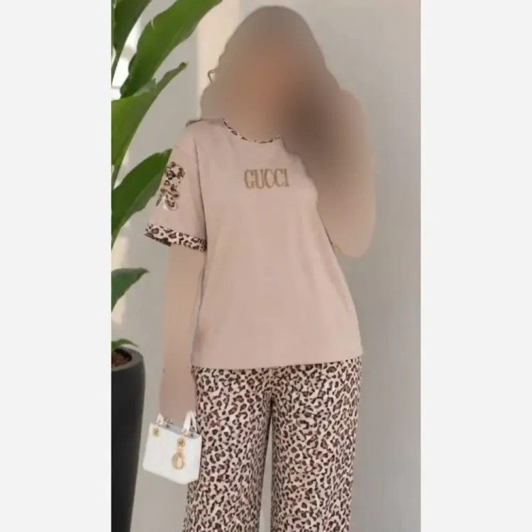ست تیشرت و شلوار مدل بنلی جنس نخ پنبه گلکسی سایز فری سایز 38 تا 46
