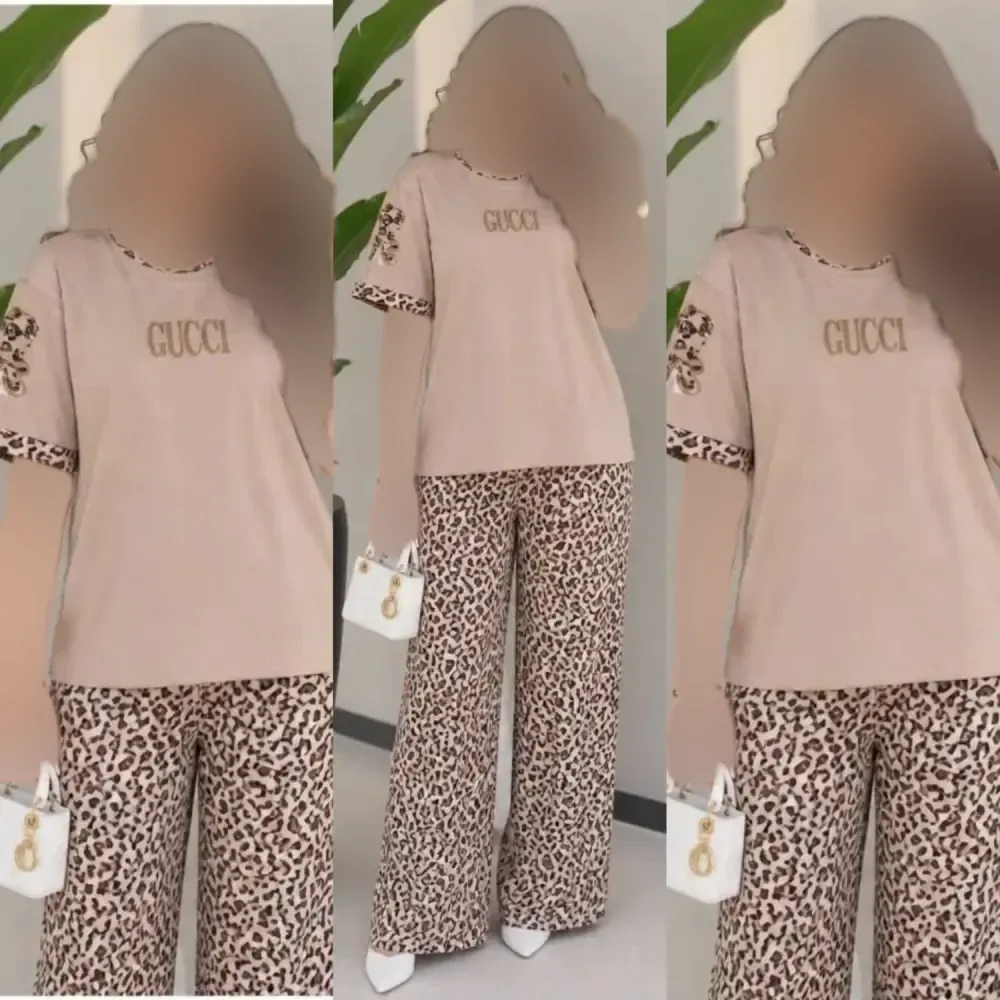 ست تیشرت و شلوار مدل بنلی جنس نخ پنبه گلکسی سایز فری سایز 38 تا 46