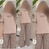 ست تیشرت و شلوار مدل بنلی جنس نخ پنبه گلکسی سایز فری سایز 38 تا 46