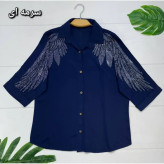 شومیز مجلسی طاووس جنس الیزه نگین کاری فری سایز