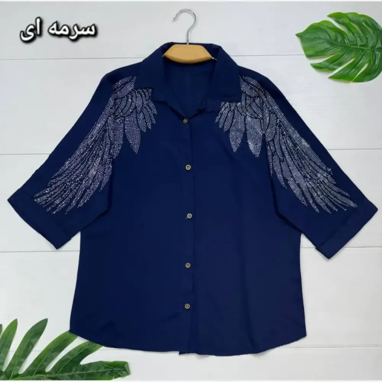 شومیز مجلسی طاووس جنس الیزه نگین کاری فری سایز