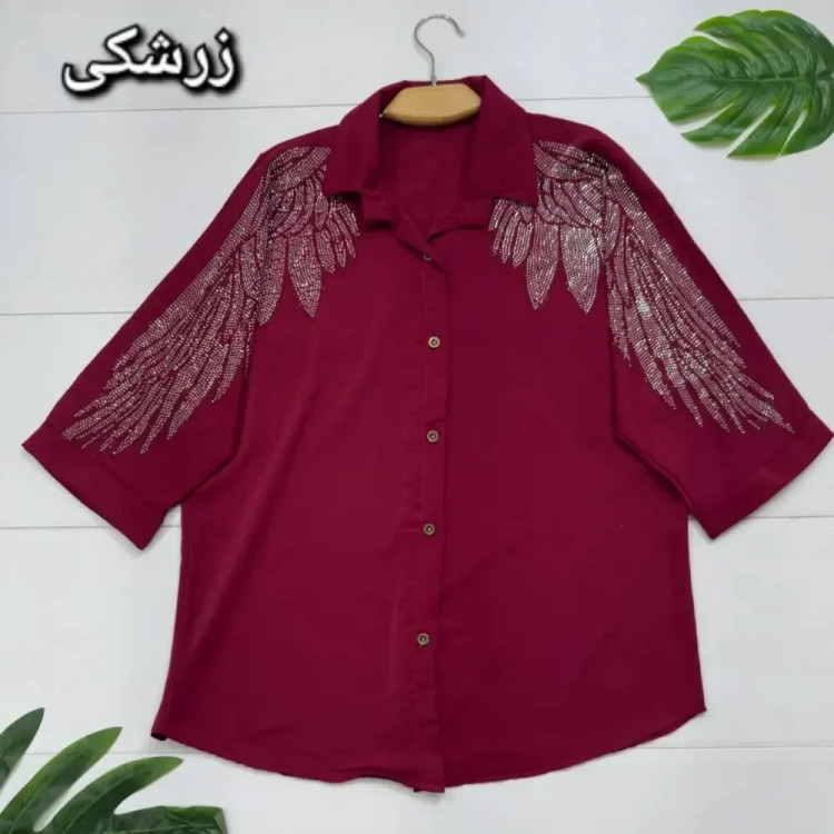 شومیز مجلسی طاووس جنس الیزه نگین کاری فری سایز