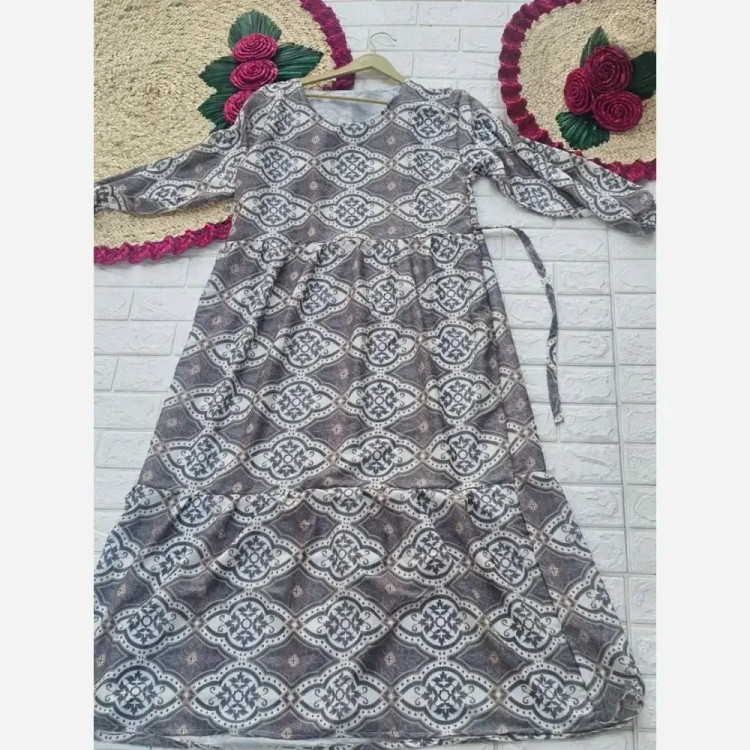 پیراهن فلور نخ بیسکویتی تابستانه فری سایز قد 135