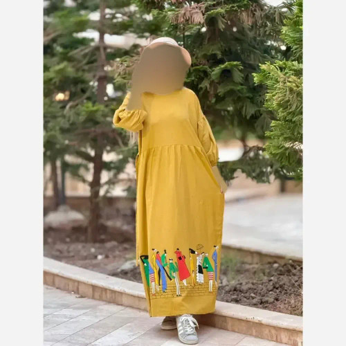 پیراهن لینن طرح سرخپوستی فری سایز مدل بلند