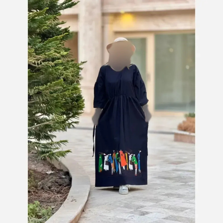 پیراهن لینن طرح سرخپوستی فری سایز مدل بلند