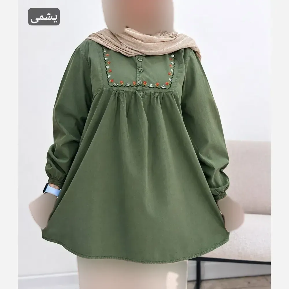 مانتو عروسکی گلدوزی شده الیاف لینن آنزیم شور فری سایز