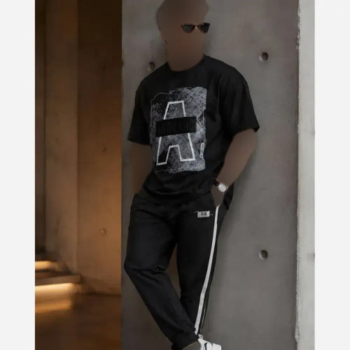 ست تیشرت و شلوار اسپورت مردانه مشکی پنبه سوپر سایز بزرگ
