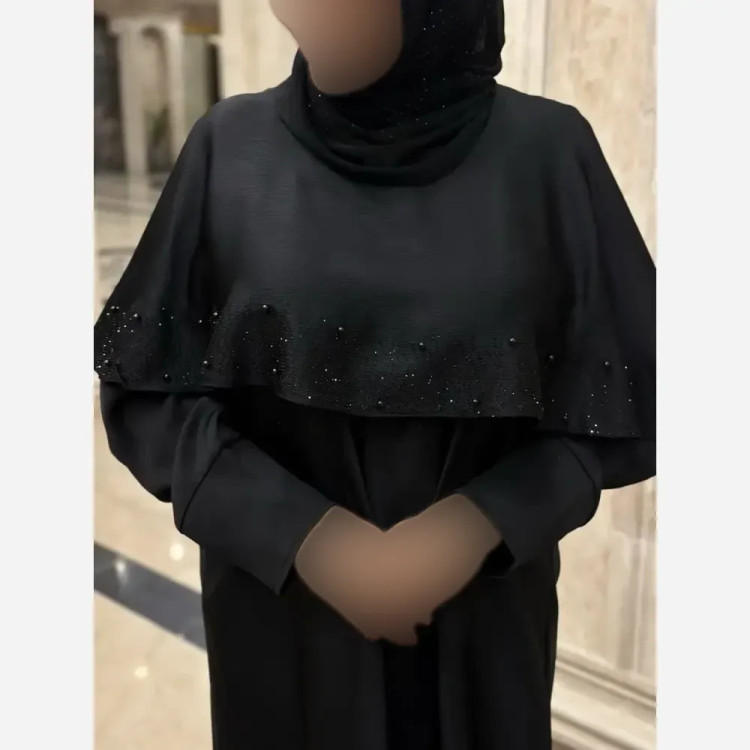 عبا شنل دار مجلسی جنس الیزه سایز فری سایز تا 50 قد 135