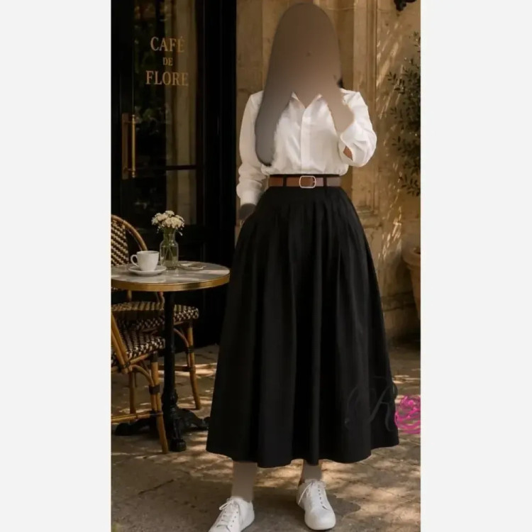 دامن لینت بلند زنانه کمر کش با کمربند سایز آزاد