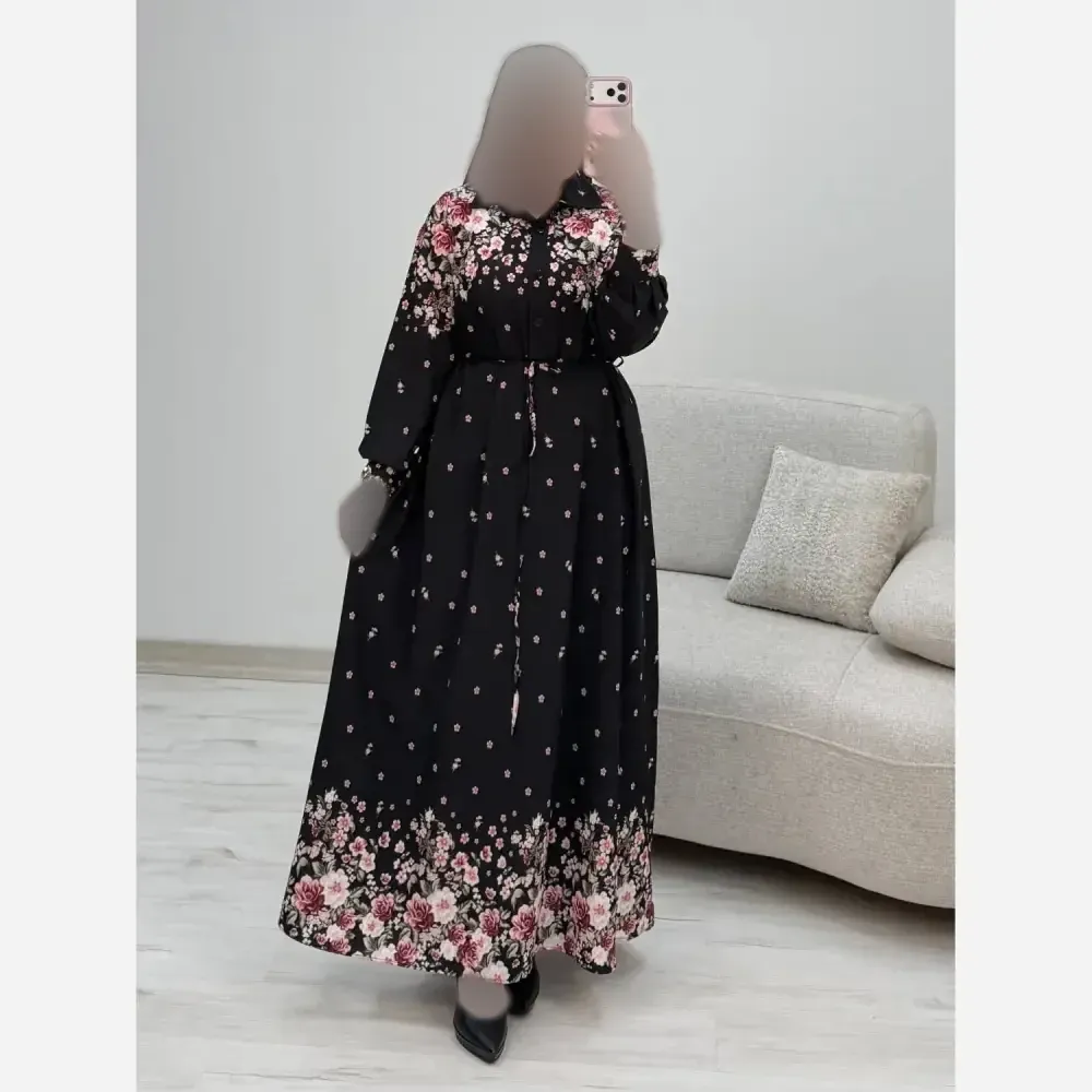پیراهن ساحلی زنانه فلور نخ مشکی مناسب بارداری و شیردهی فری سایز