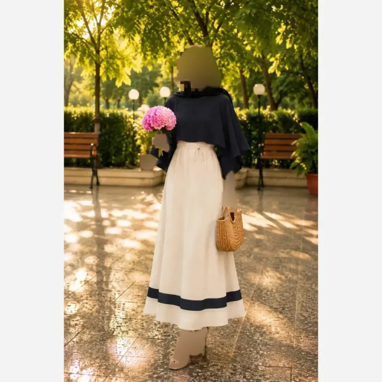 ست سارافون و رویه مدل نجلا جنس لینن و شانتون سایز فری سایز تا 48