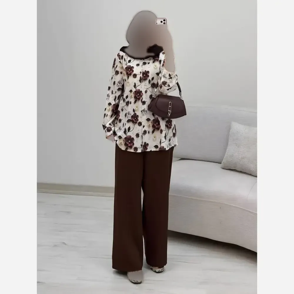 ست شومیز شلوار سوگل جنس بوگاتی و مازراتی سایز فری 40 تا 48