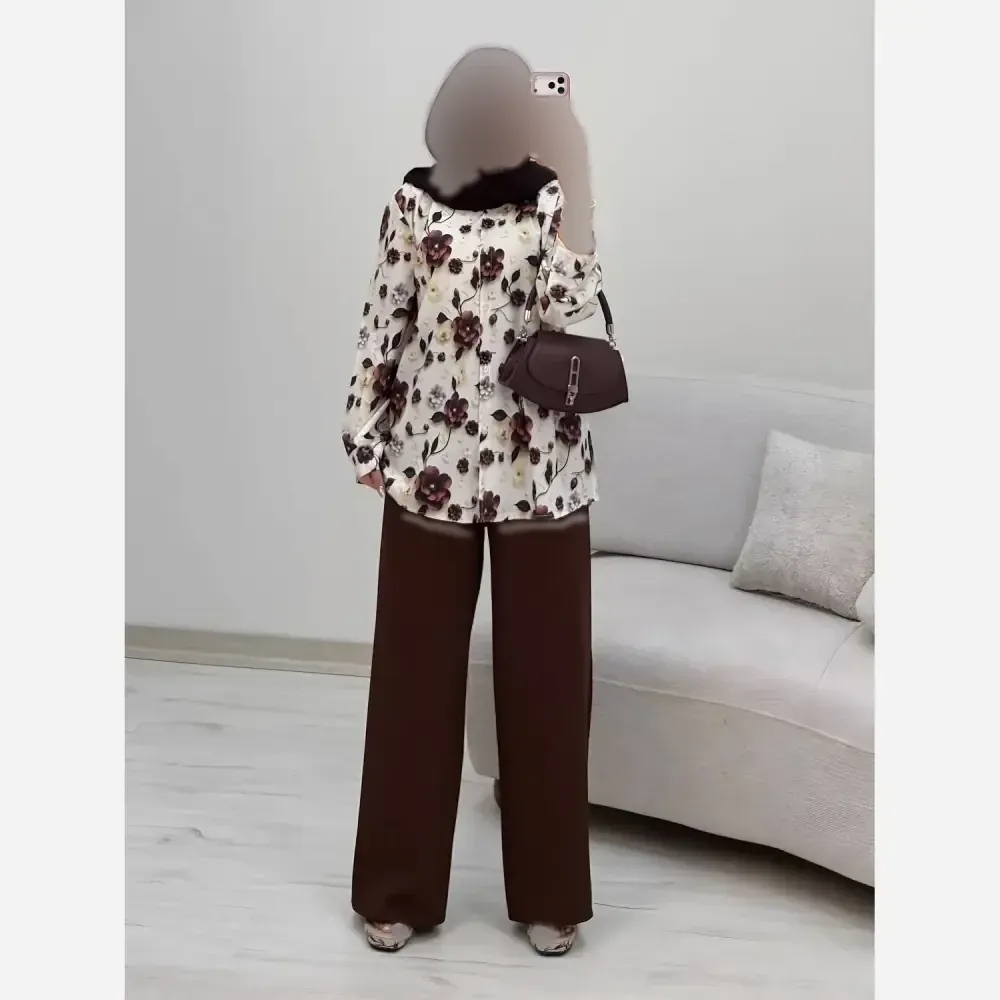 ست شومیز شلوار سوگل جنس بوگاتی و مازراتی سایز فری 40 تا 48