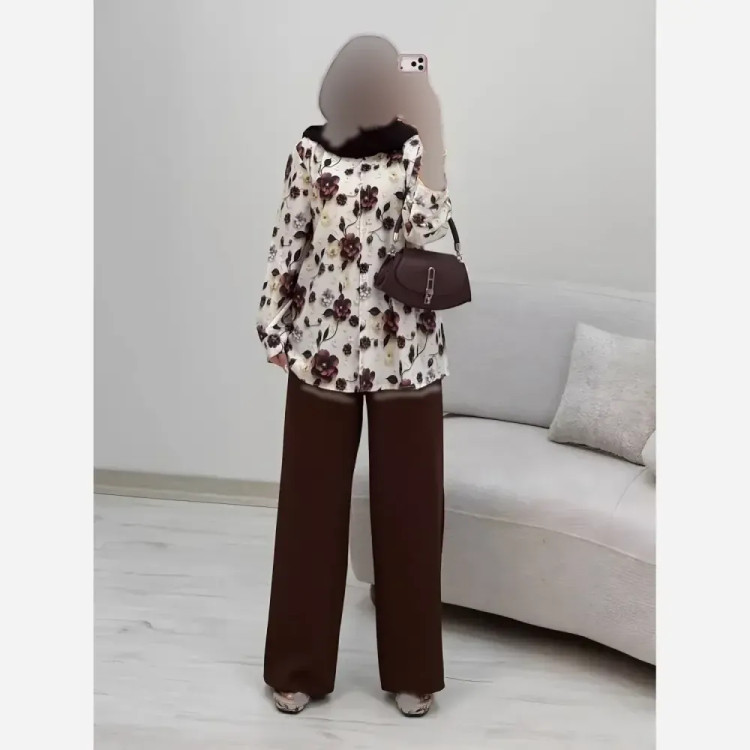 ست شومیز شلوار سوگل جنس بوگاتی و مازراتی سایز فری 40 تا 48