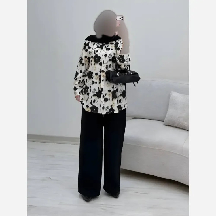 ست شومیز شلوار سوگل جنس بوگاتی و مازراتی سایز فری 40 تا 48