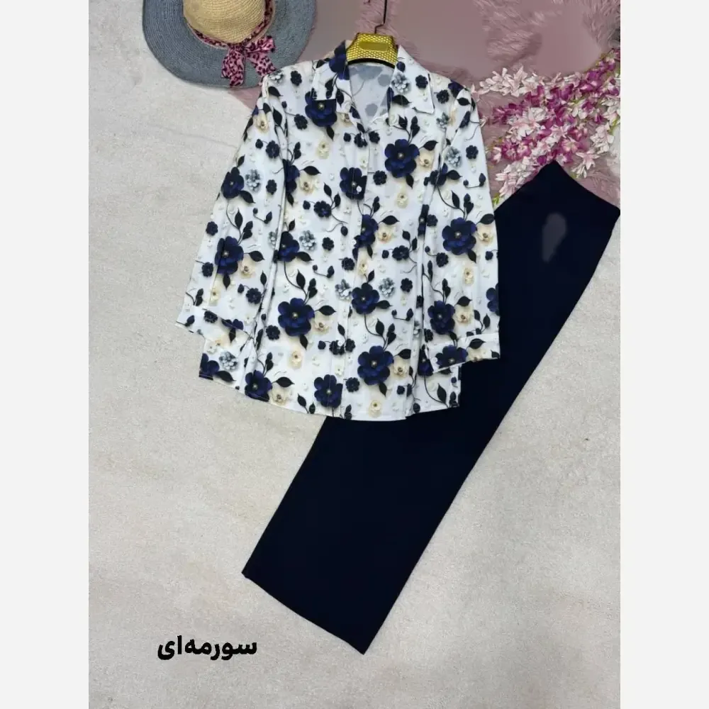 ست شومیز شلوار سوگل جنس بوگاتی و مازراتی سایز فری 40 تا 48