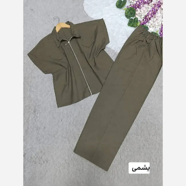 ست لباس زنانه لینن نیکو جلو زیپ دار فری سایز 36 تا 46