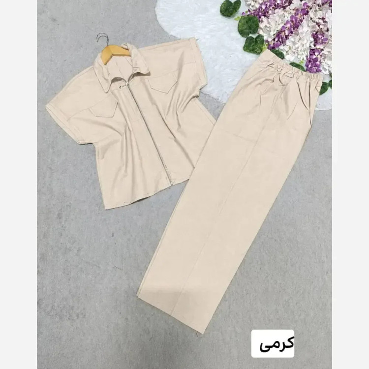 ست لباس زنانه لینن نیکو جلو زیپ دار فری سایز 36 تا 46
