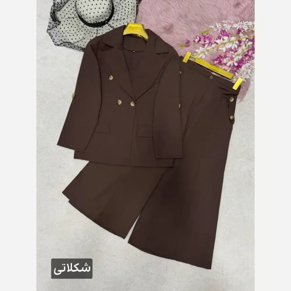 کت و شلوار لنین زنانه مدل رویا رنگ مشکی شکلاتی سبز نسکافهای کرم