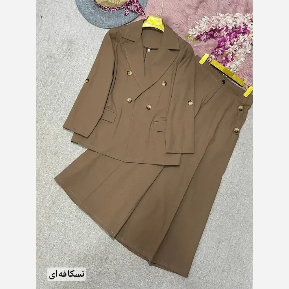 کت و شلوار لنین زنانه مدل رویا رنگ مشکی شکلاتی سبز نسکافهای کرم