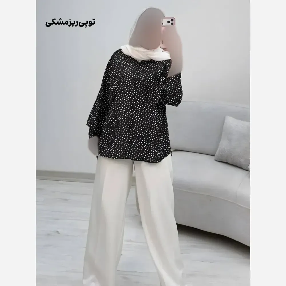 شومیز طرحدار چیچک جنس کرپ الیزه چاپی فری سایز