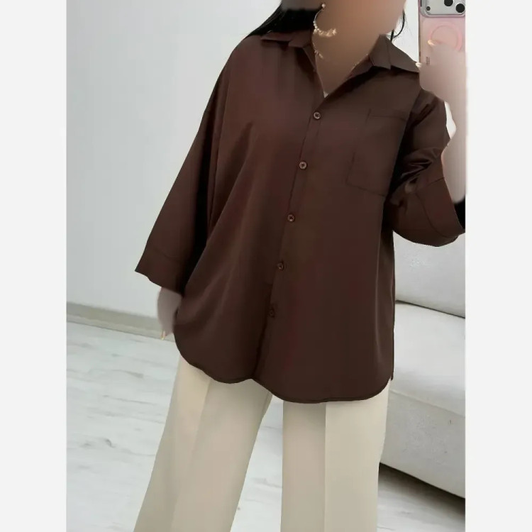 شومیز زنانه تک جیب جنس پری خنک و سبک سایز فری 38 تا 48