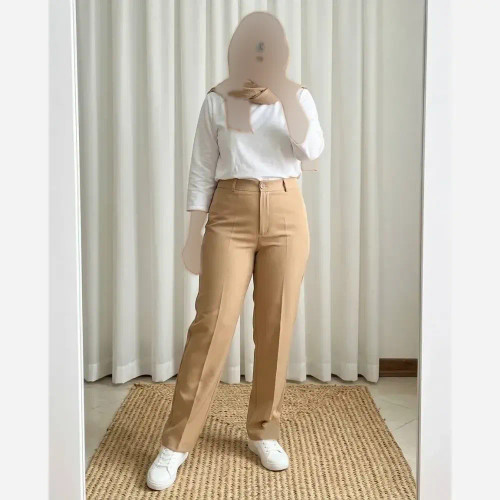 شلوار مازراتی راسته زنانه رنگ استخونی و نسکافه ای سایز بزرگ