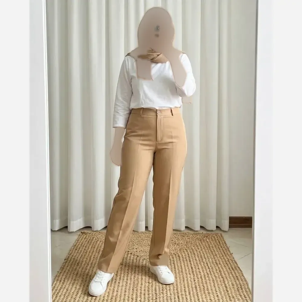 شلوار مازراتی راسته زنانه رنگ استخونی و نسکافه ای سایز بزرگ