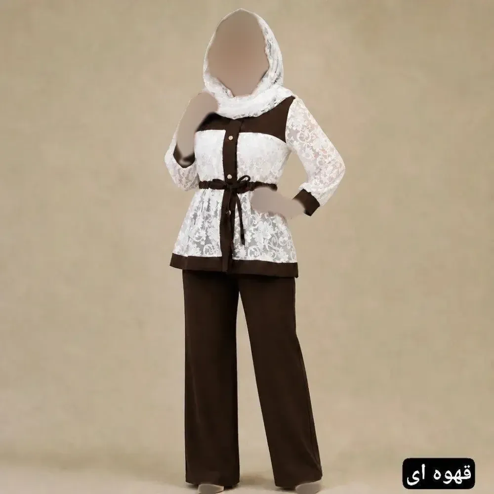 ست مانتو شلوار فندق جنس مازراتی و تور فری سایز تا 48