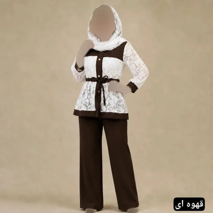 ست مانتو شلوار فندق جنس مازراتی و تور فری سایز تا 48