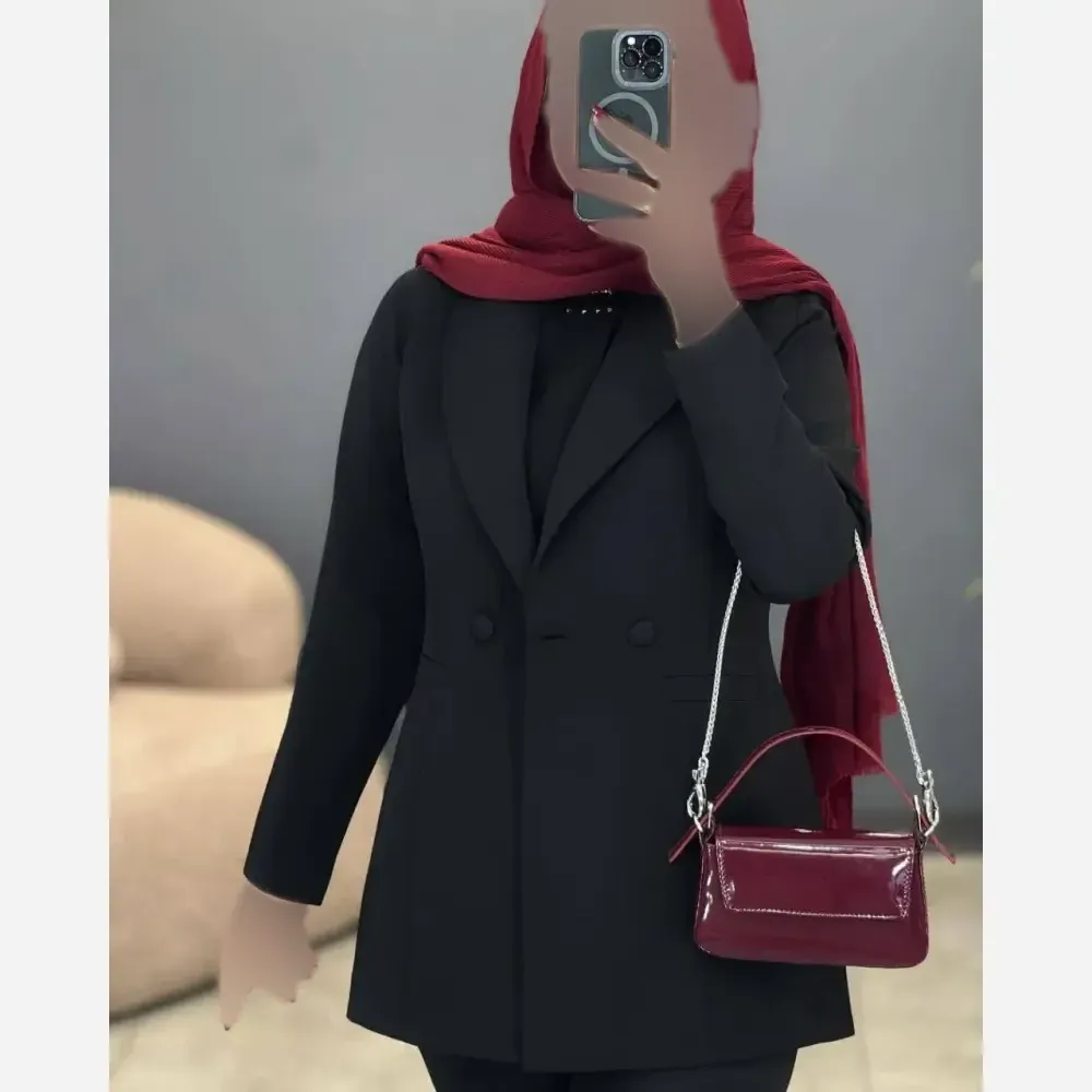 کت و شلوار زنانه مدل رانا جنس مازراتی رنگ مشکی سایز 1 و 2